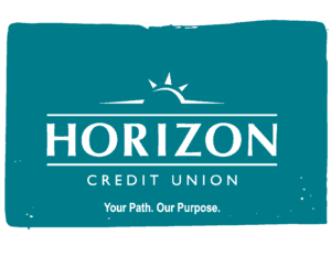 blue and white "Horizon Credit Union Your Path. Our Purpose." logo